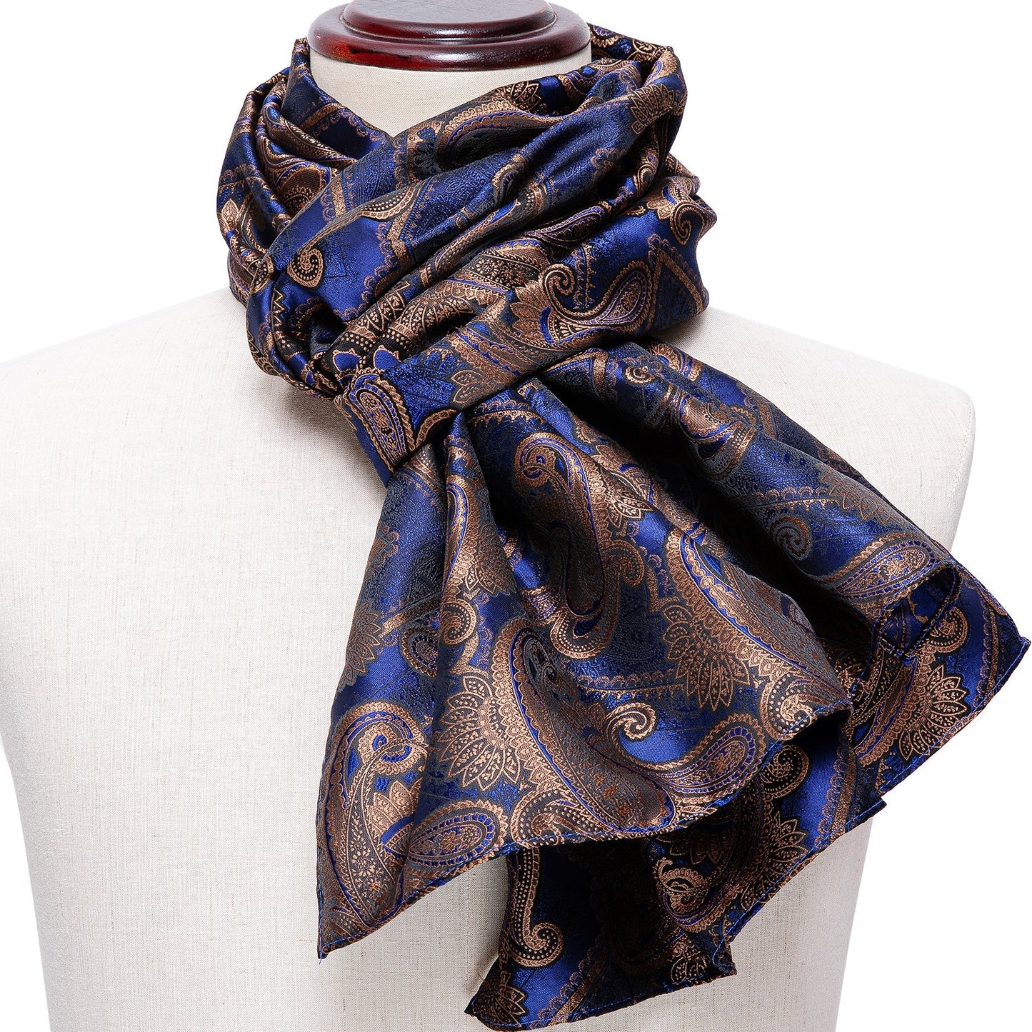 Blue and Bronze Paisley Silk Scarf Scarf - Sophisticated Gentlemen