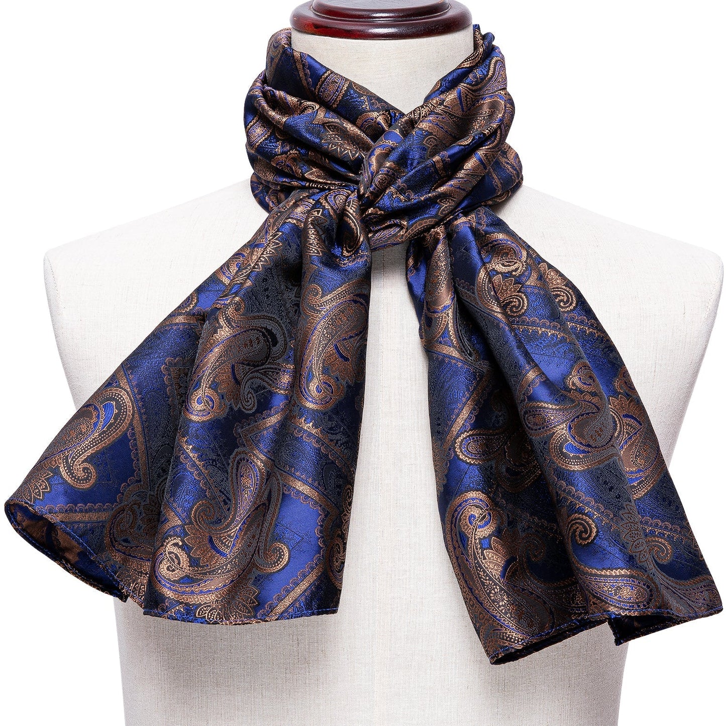 Blue and Bronze Paisley Silk Scarf Scarf - Sophisticated Gentlemen