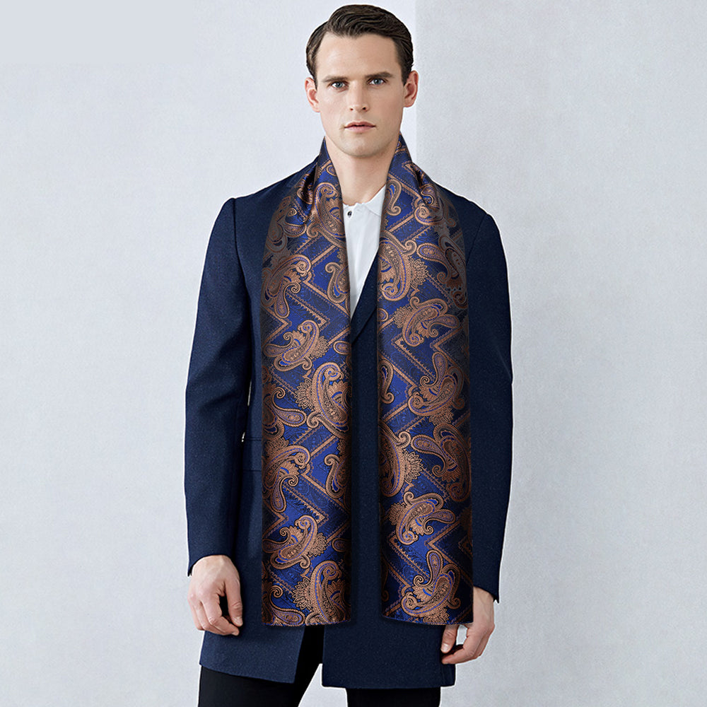 Blue and Bronze Paisley Silk Scarf Scarf - Sophisticated Gentlemen
