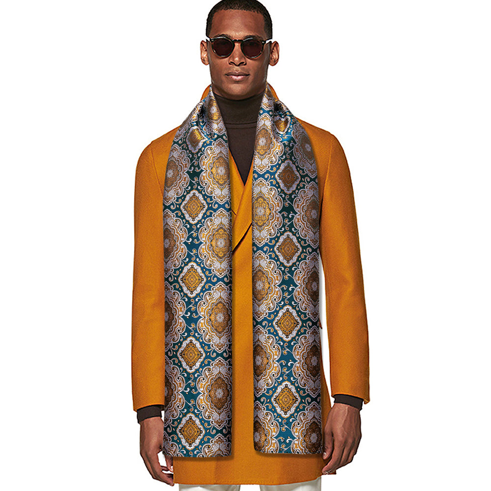Cyan and Gold Silk Scarf Scarf - Sophisticated Gentlemen
