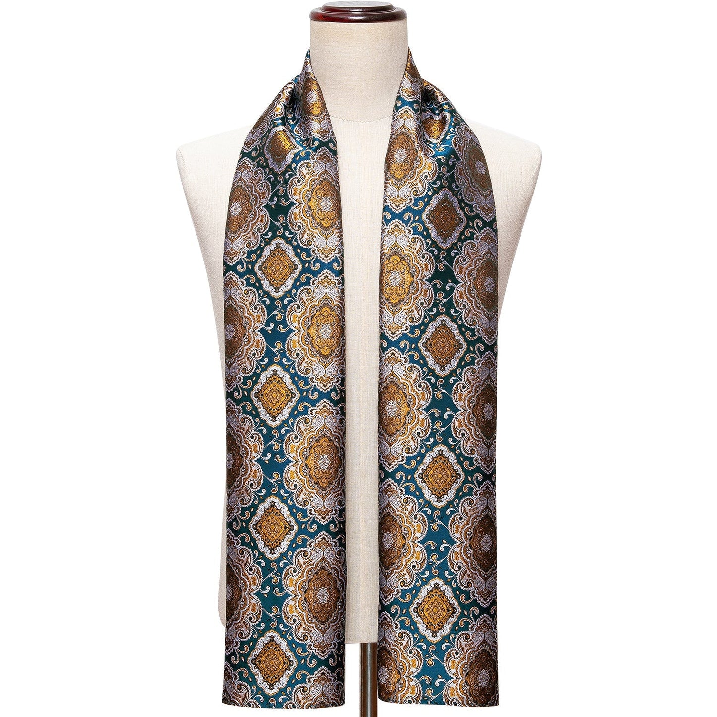 Cyan and Gold Silk Scarf Scarf - Sophisticated Gentlemen