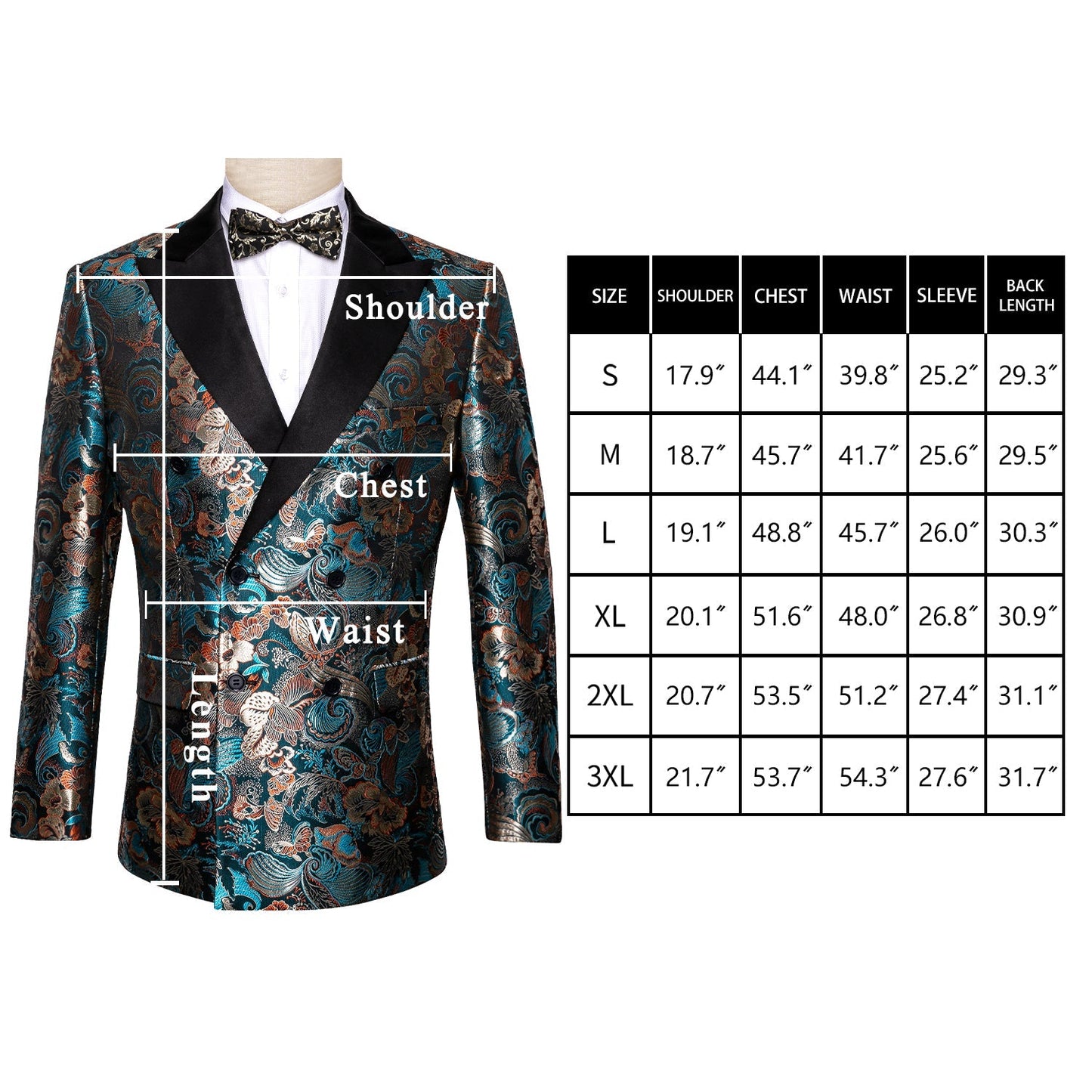 Floral Blue & Gold Double Breasted Tuxedo Jacket tuxedo - Sophisticated Gentlemen