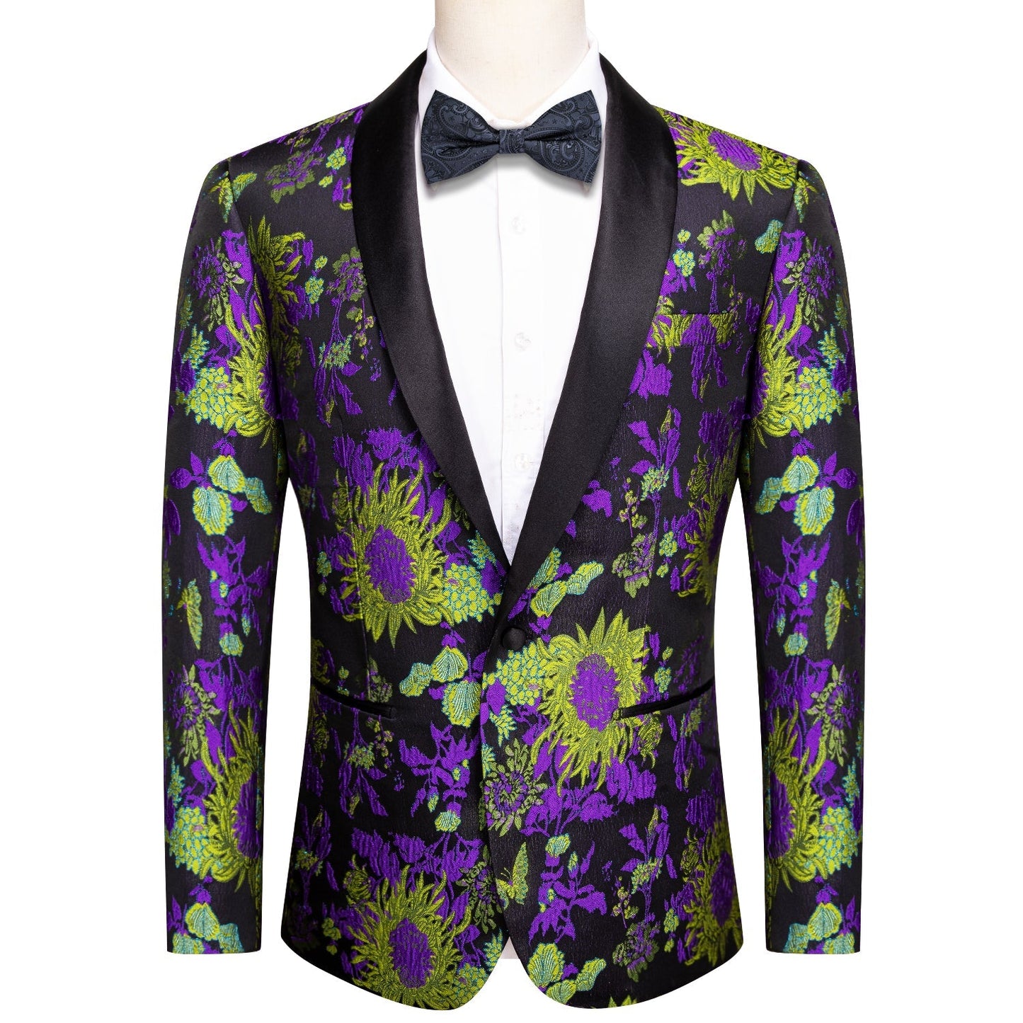 Floral Black, Green & Purple Tuxedo Jacket tuxedo S (38) - Sophisticated Gentlemen