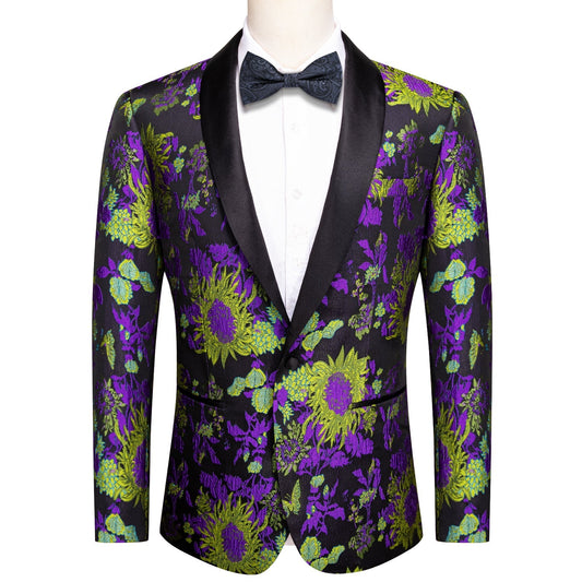 Floral Black, Green & Purple Tuxedo Jacket tuxedo S (38)   - Sophisticated Gentlemen