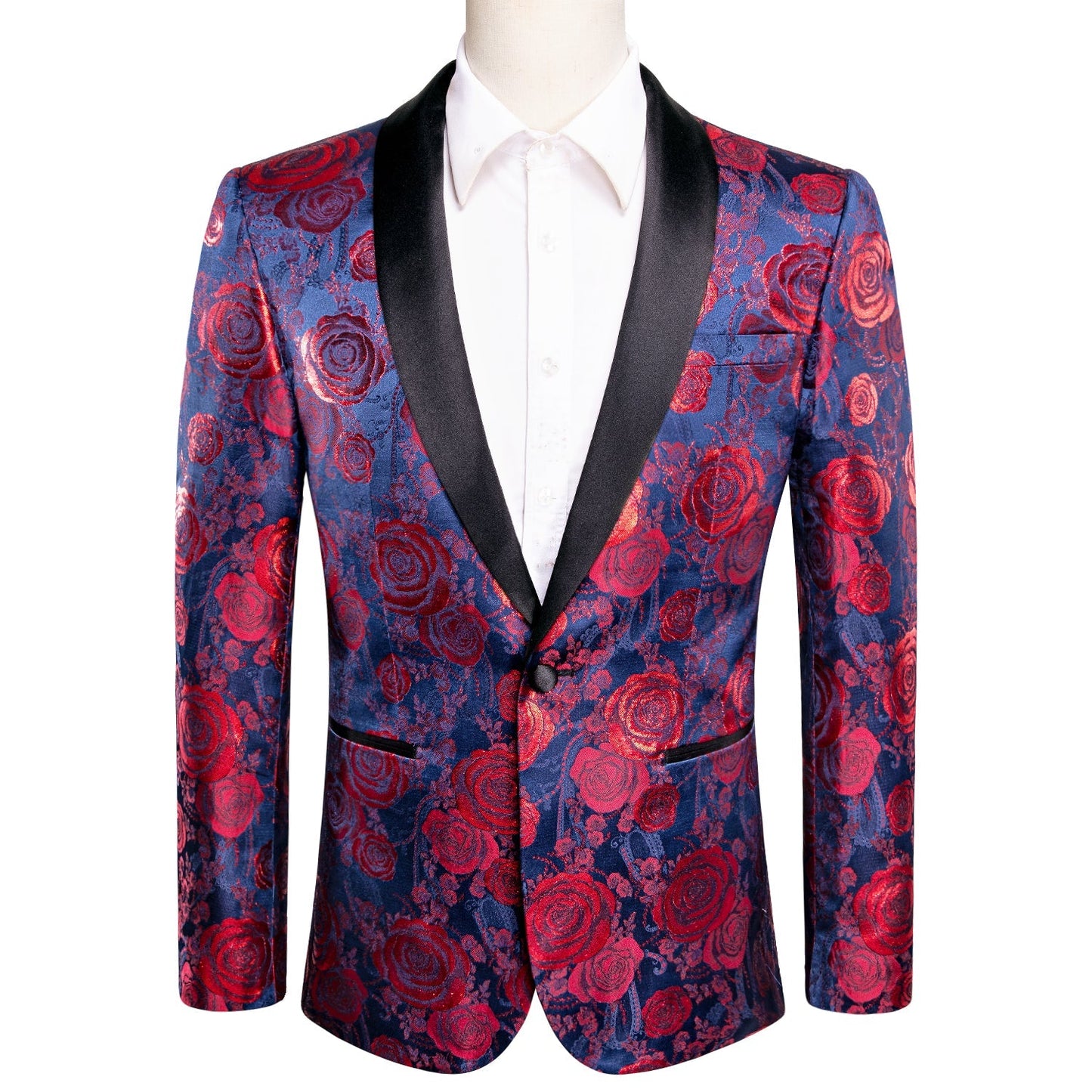 Blue and Red Floral Tuxedo Jacket tuxedo S (38) - Sophisticated Gentlemen
