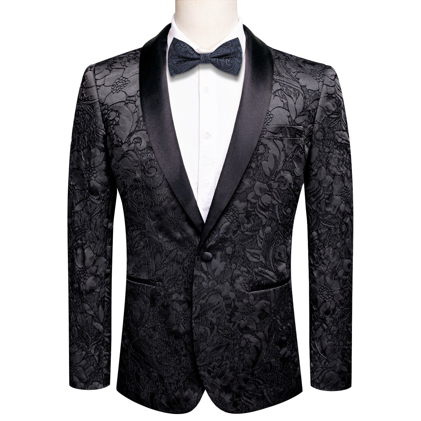 Black Embroidered Floral Tuxedo Jacket tuxedo S (38) - Sophisticated Gentlemen