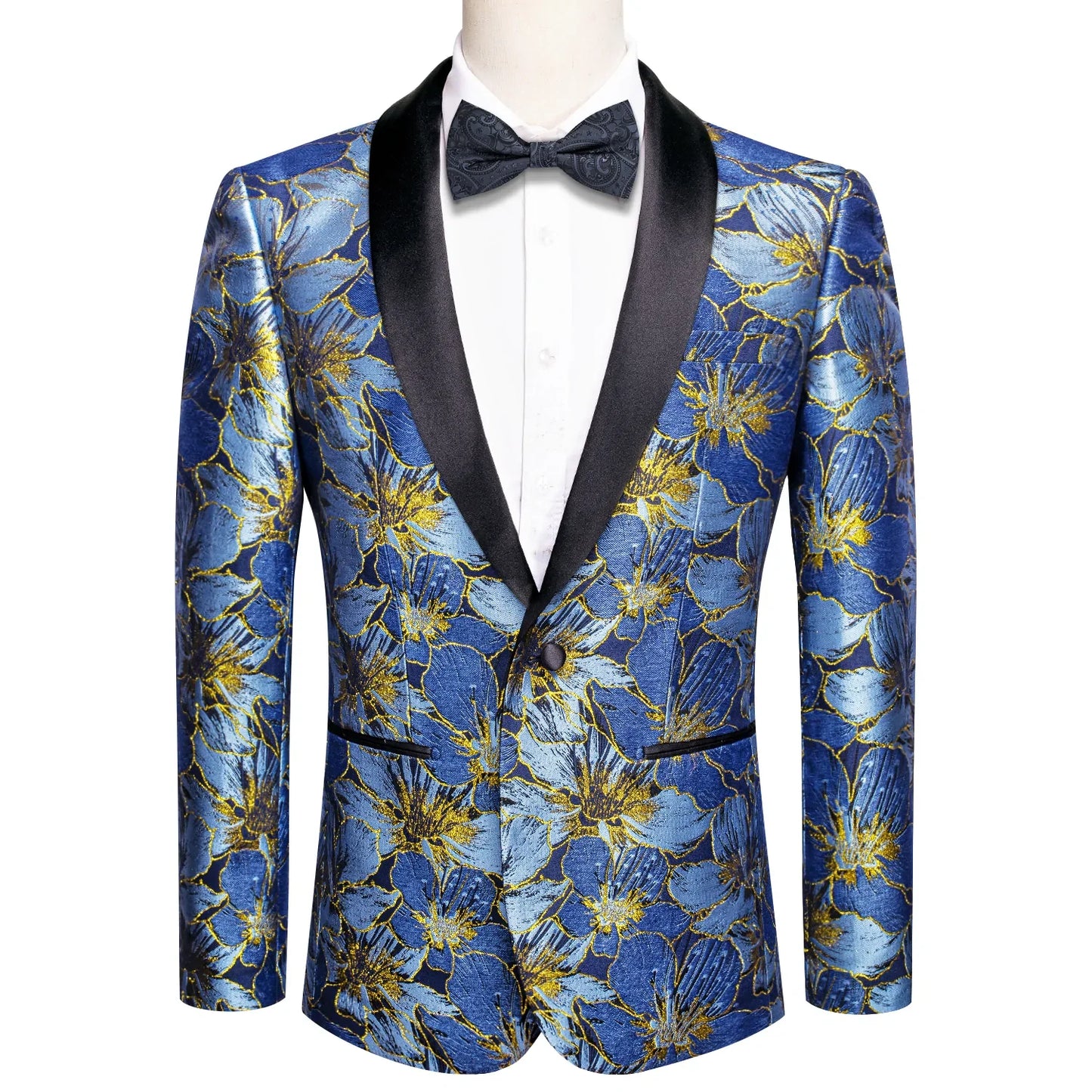 Blue and Yellow Embroidered Floral Tuxedo Jacket tuxedo S (38) - Sophisticated Gentlemen