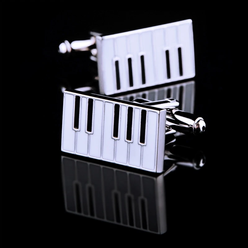 Enamel Silver Piano Cufflinks Cufflink - Sophisticated Gentlemen