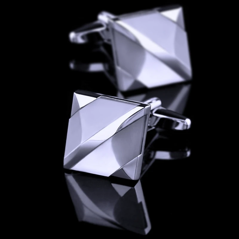 Silver Plated White Stone Cufflinks Cufflink - Sophisticated Gentlemen