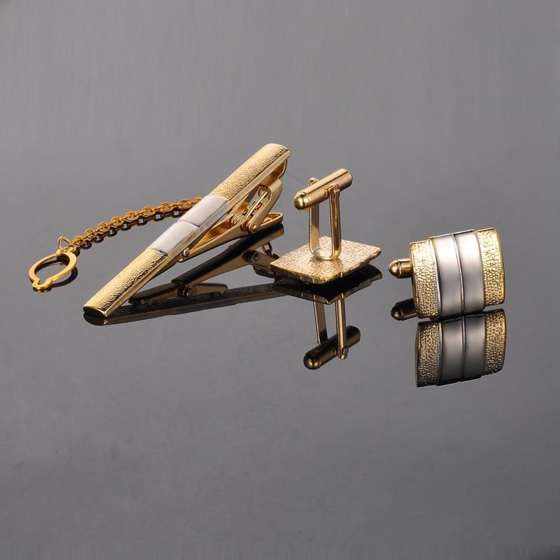 Cufflinks & Tie Clip Set In Gold cufflink - Sophisticated Gentlemen