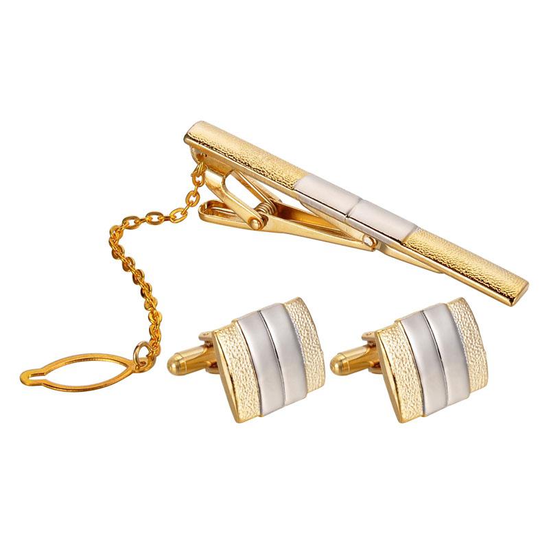 Cufflinks & Tie Clip Set In Gold cufflink - Sophisticated Gentlemen