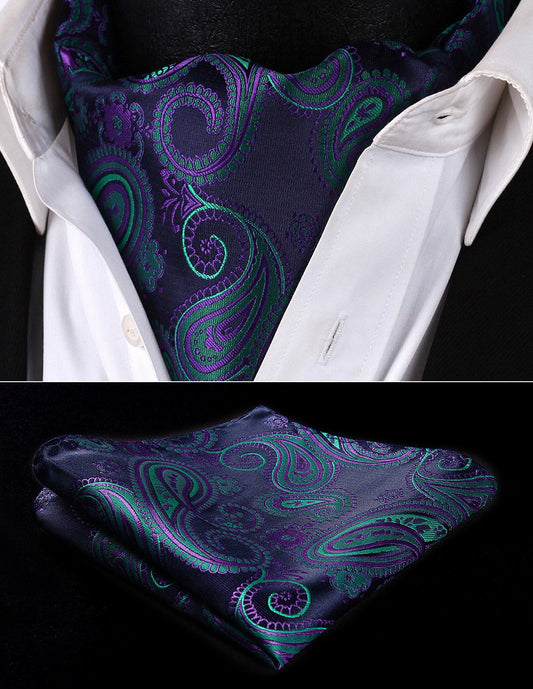 Dark Cross Wind Paisley Ascot and Pocket Square     - Sophisticated Gentlemen