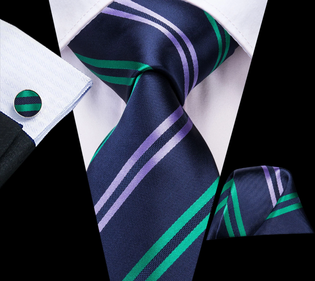 Green and Purple Checks Tie, Pocket Square and Cufflinks tie sets Standard packaging - Sophisticated Gentlemen