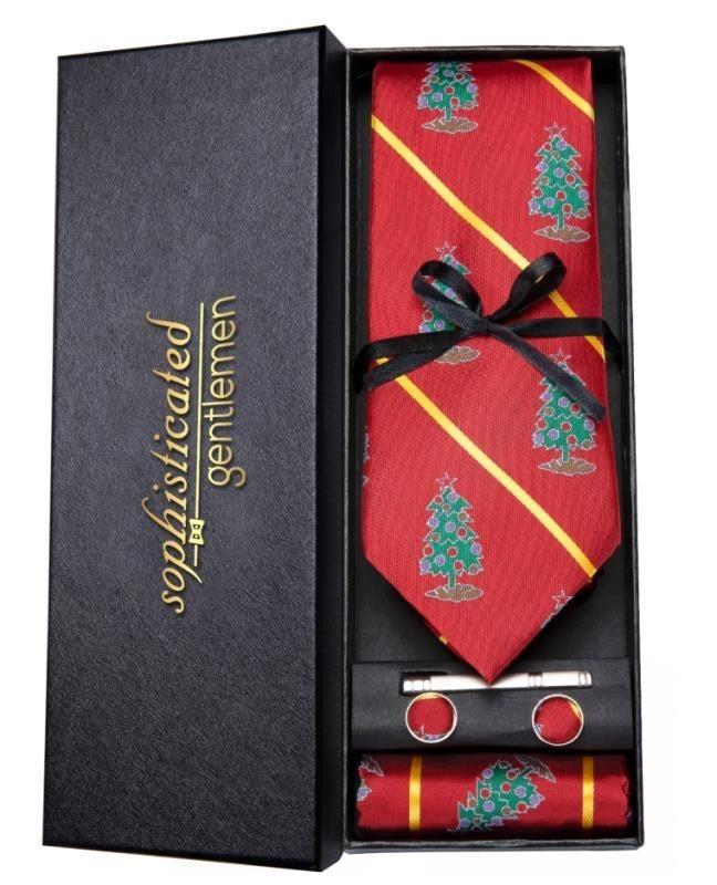 Olive Stripe Silk Tie, Pocket Square and Cufflinks tie sets Luxury Gift Box - Sophisticated Gentlemen