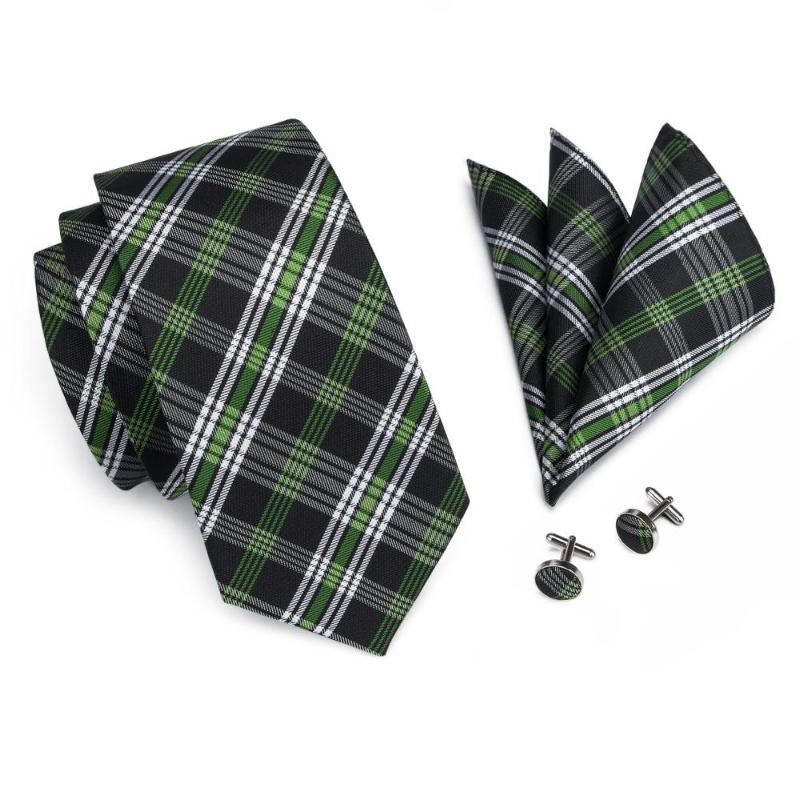 Green & White Plaid Silk Tie, Pocket Square and Cufflinks tie sets - Sophisticated Gentlemen