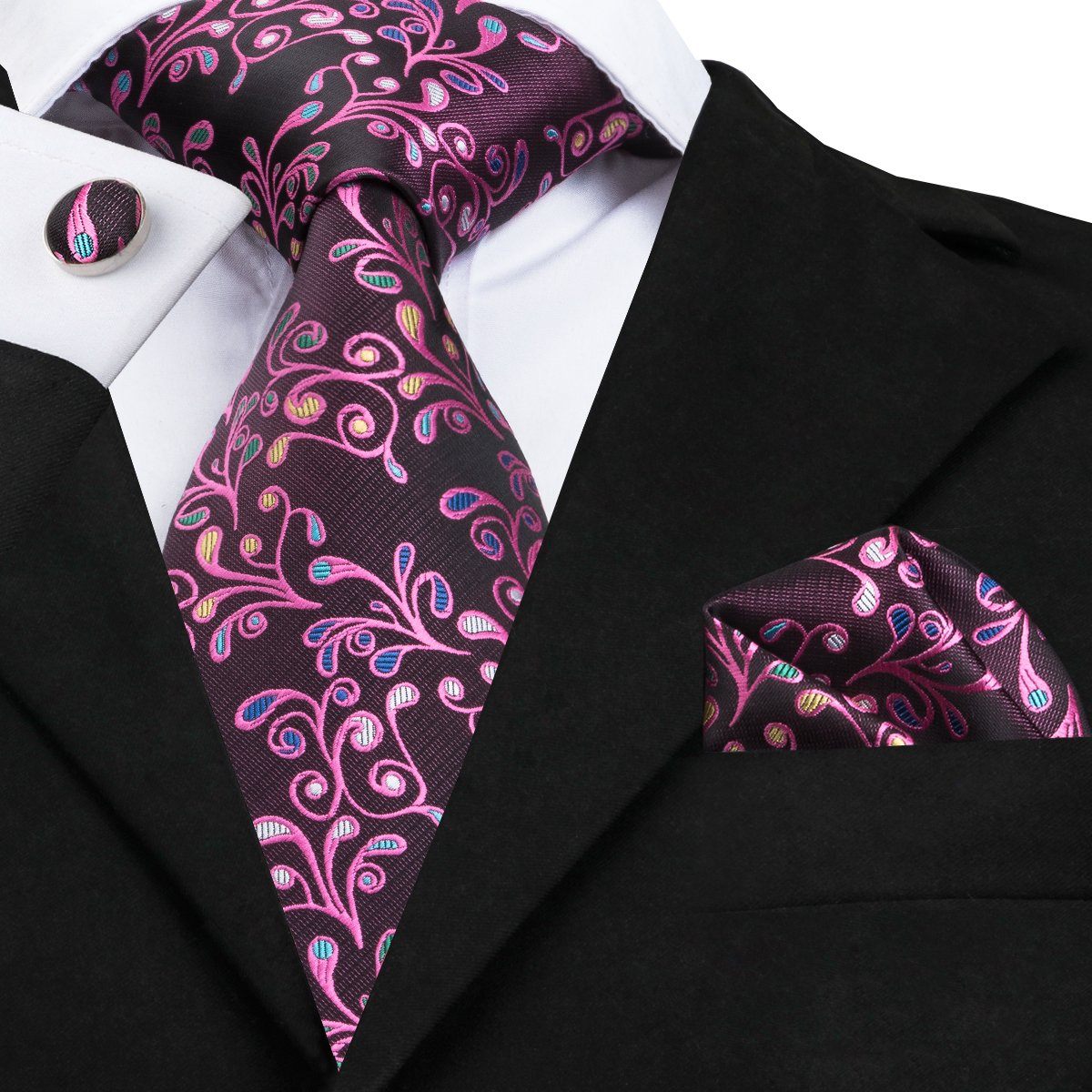 Spring Florals Tie, Pocket Square and Cufflinks Set tie sets Standard packaging - Sophisticated Gentlemen