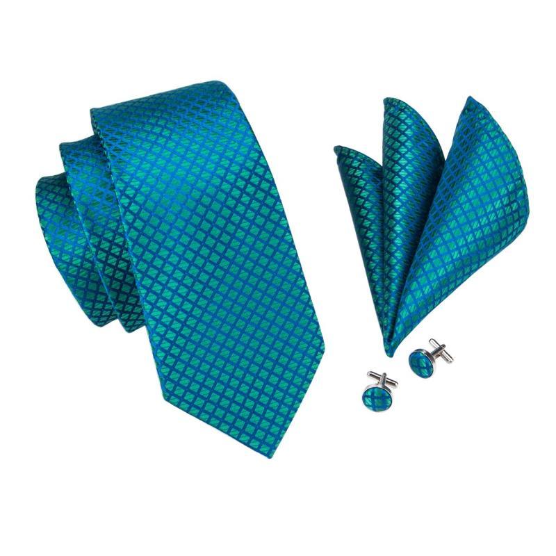 Squares in Turquoise Tie, Pocket Square and Cufflinks Set tie sets - Sophisticated Gentlemen