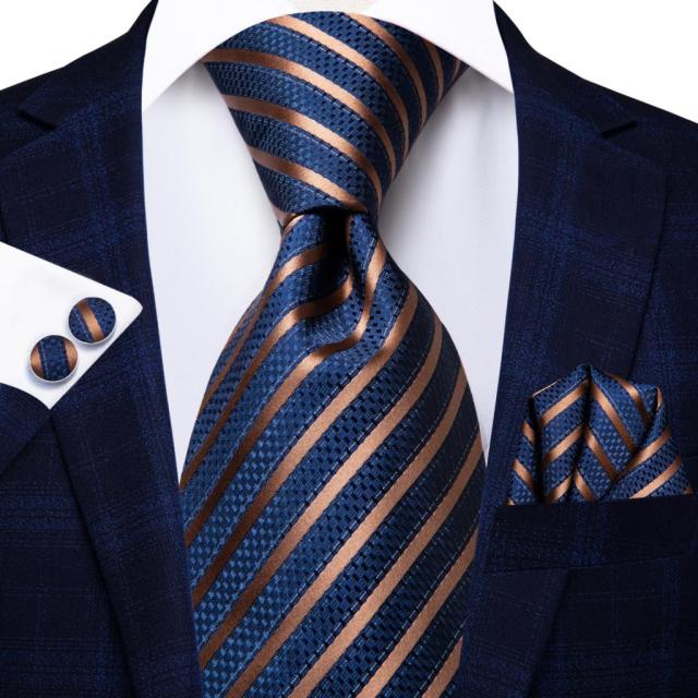 Leeson Stripes Silk Tie, Blue / Gold premium - Sophisticated Gentlemen