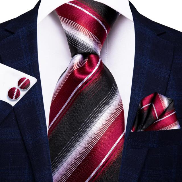 Cameron Stripes Silk Tie, White / Red / Black premium - Sophisticated Gentlemen