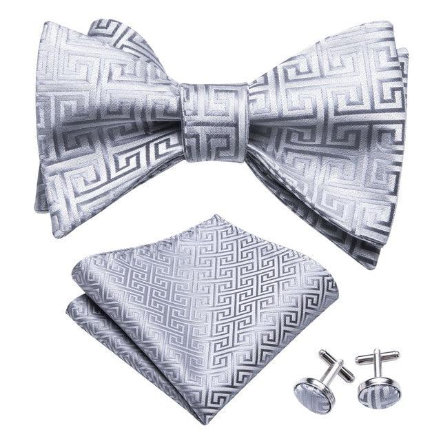 Bow Tie, Pocket Square and Cufflinks in Silver bow tie - Sophisticated Gentlemen