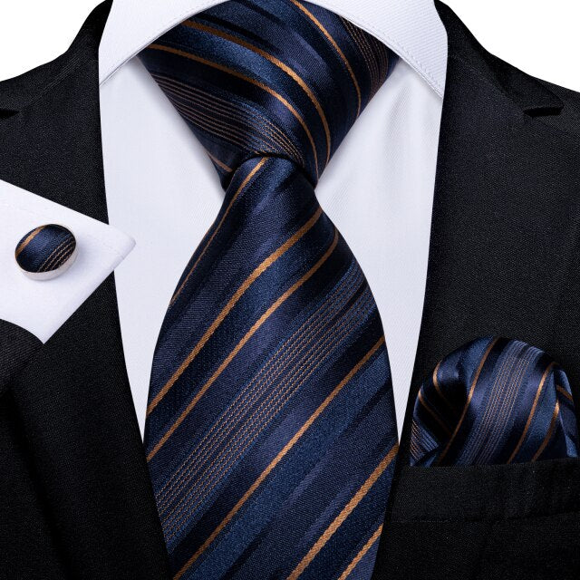 Gold Stripes Tie, Pocket Square and Cufflinks tie sets Standard packaging - Sophisticated Gentlemen