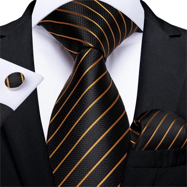 Luxury Gold and Black Striped Tie Set - SOPHGENT