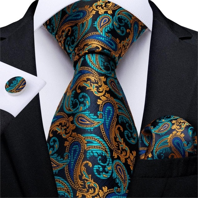 Aquamarine and Gold Luxury Tie Set - SOPHGENT