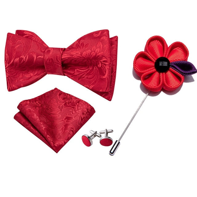 Floral Red Bow Tie Set - SOPHGENT