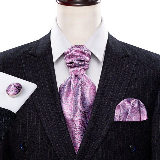 Pink Paisley Ascot, Pocket Square and Cufflinks ascot    - Sophisticated Gentlemen