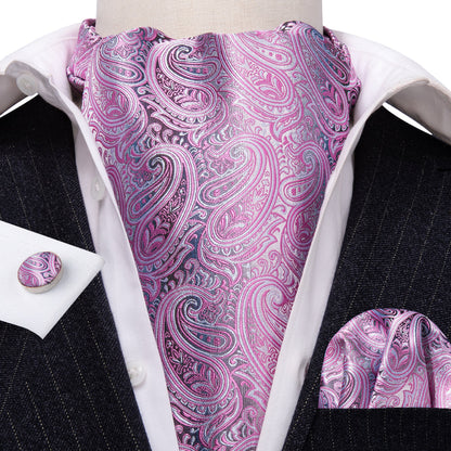 Pink Paisley Ascot, Pocket Square and Cufflinks ascot    - Sophisticated Gentlemen