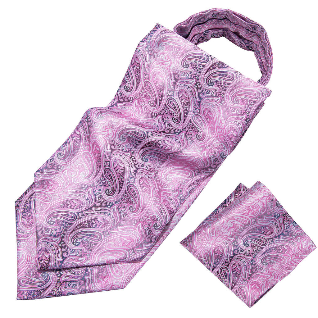 Pink Paisley Ascot, Pocket Square and Cufflinks ascot    - Sophisticated Gentlemen