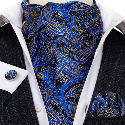 Blue Paisley Ascot, Pocket Square and Cufflinks ascot    - Sophisticated Gentlemen