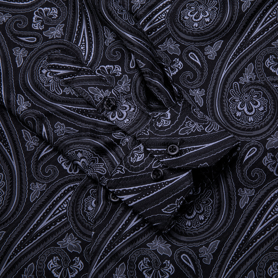 Black and White Paisley Silk Dress Shirt shirt    - Sophisticated Gentlemen