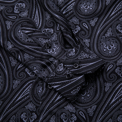 Black and White Paisley Silk Dress Shirt shirt    - Sophisticated Gentlemen