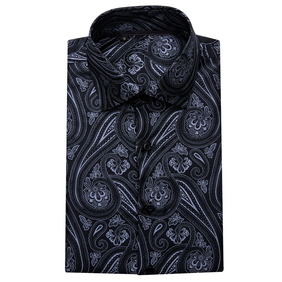 Black and White Paisley Silk Dress Shirt shirt    - Sophisticated Gentlemen