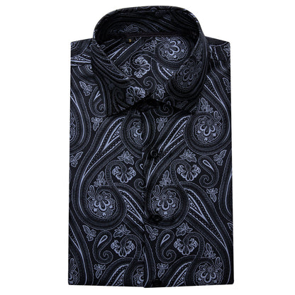 Black and White Paisley Silk Dress Shirt shirt    - Sophisticated Gentlemen