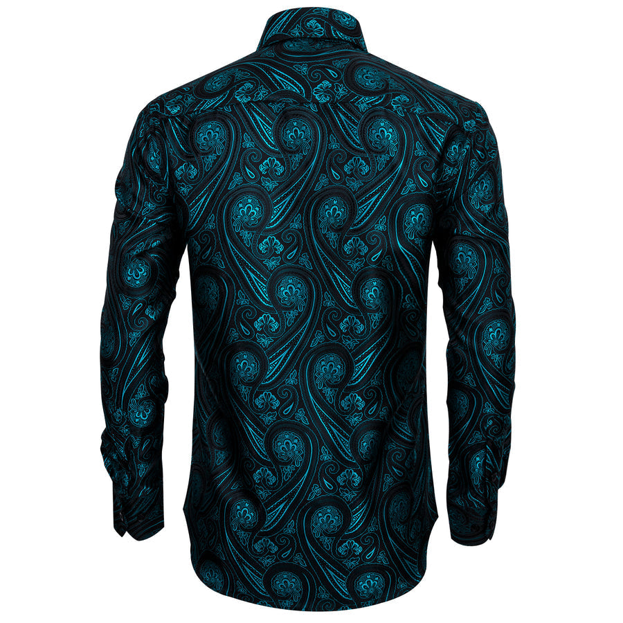 Black and Blue Paisley Silk Dress Shirt shirt    - Sophisticated Gentlemen