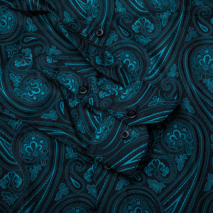 Black and Blue Paisley Silk Dress Shirt shirt    - Sophisticated Gentlemen