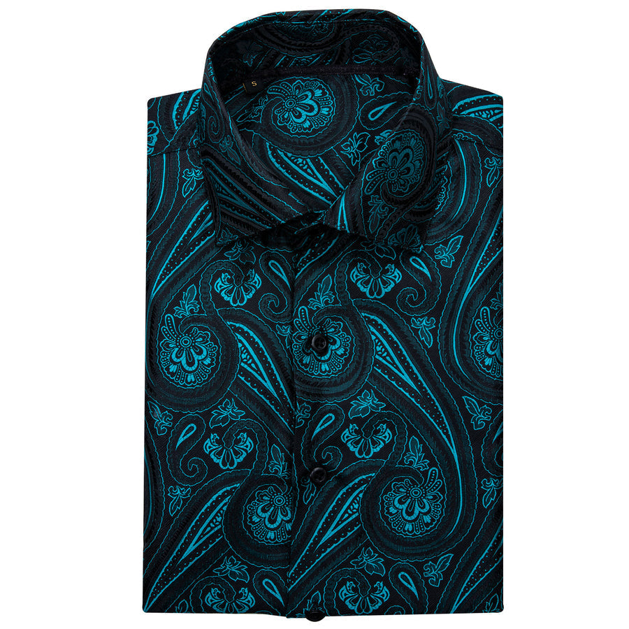 Black and Blue Paisley Silk Dress Shirt shirt    - Sophisticated Gentlemen