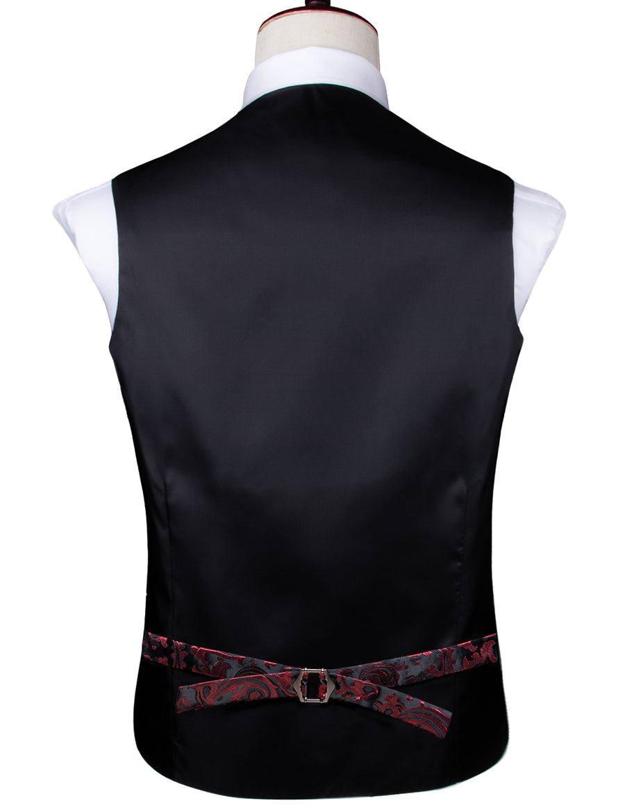 Red Black Paisley Jacquard Silk Vest Set vest set    - Sophisticated Gentlemen