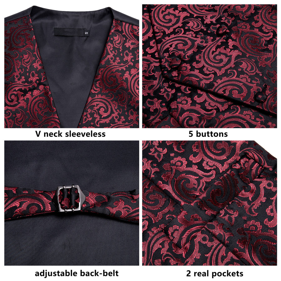 Red Black Paisley Jacquard Silk Vest Set vest set    - Sophisticated Gentlemen
