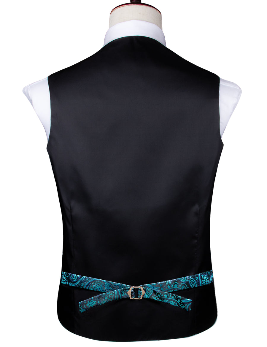 Blue Green Paisley Jacquard Silk Vest Set vest set    - Sophisticated Gentlemen