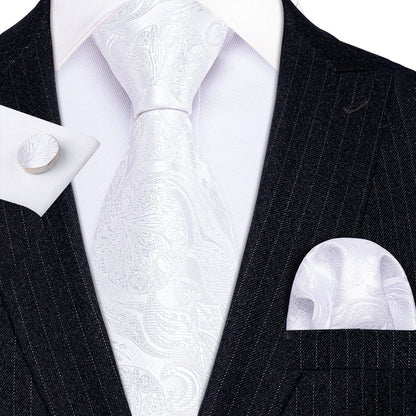 White Paisley Silk Tie, Pocket Square and Cufflinks Set tie sets    - Sophisticated Gentlemen