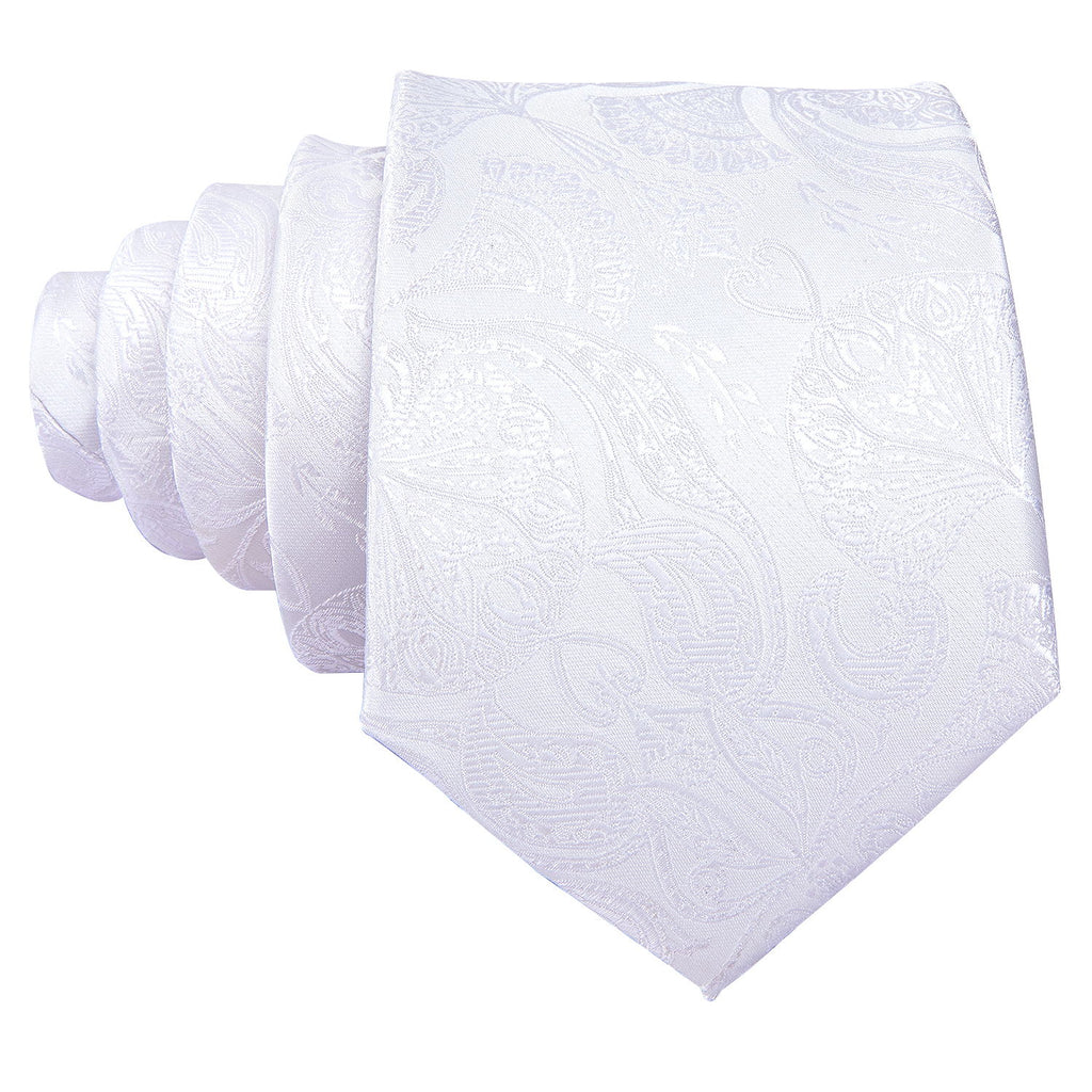 White Paisley Silk Tie, Pocket Square and Cufflinks Set tie sets    - Sophisticated Gentlemen