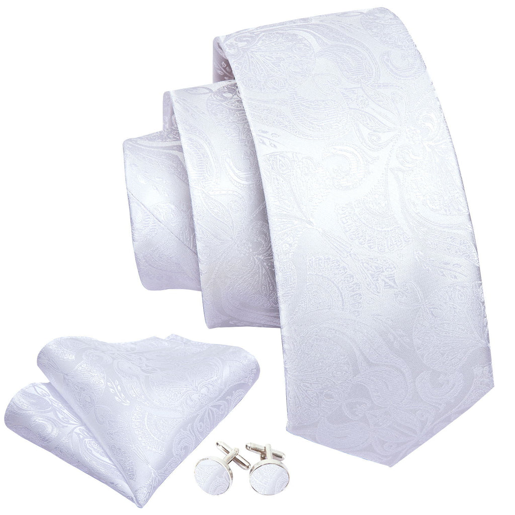 White Paisley Silk Tie, Pocket Square and Cufflinks Set tie sets    - Sophisticated Gentlemen