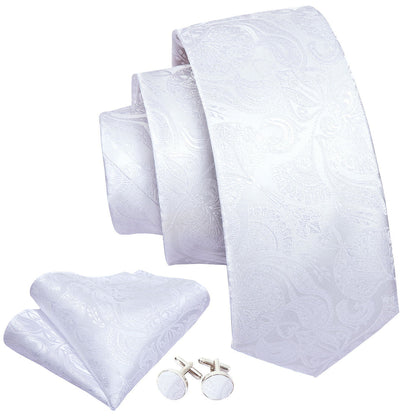 White Paisley Silk Tie, Pocket Square and Cufflinks Set tie sets    - Sophisticated Gentlemen
