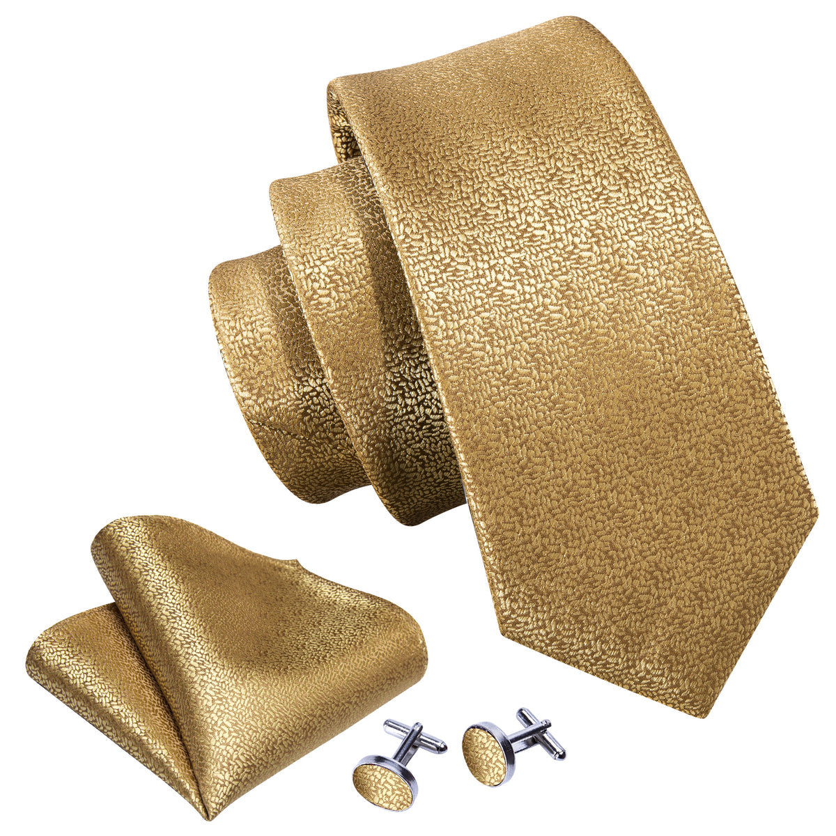 Gold Champagne Solid Tie, Pocket Square and Cufflinks Set tie sets    - Sophisticated Gentlemen