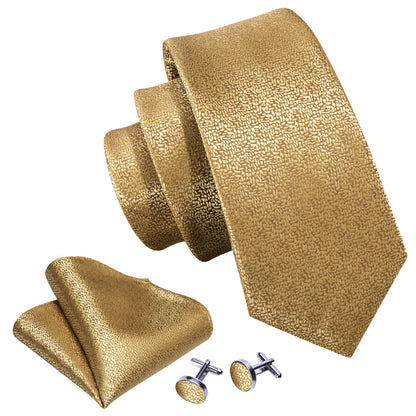 Gold Champagne Solid Tie, Pocket Square and Cufflinks Set tie sets    - Sophisticated Gentlemen