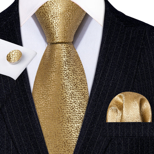 Gold Champagne Solid Tie, Pocket Square and Cufflinks Set tie sets    - Sophisticated Gentlemen