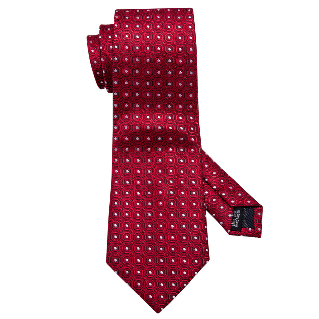 Red White Dot Silk Tie, Pocket Square and Cufflinks Set tie sets    - Sophisticated Gentlemen